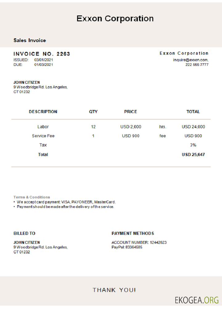 Facture d'Exxon Corporation aux États , Unis